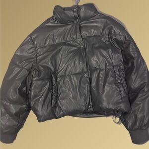 American Eagle Trendy Cozy Outfitters Shinny Puffer Faux Leather Black Jacket XL